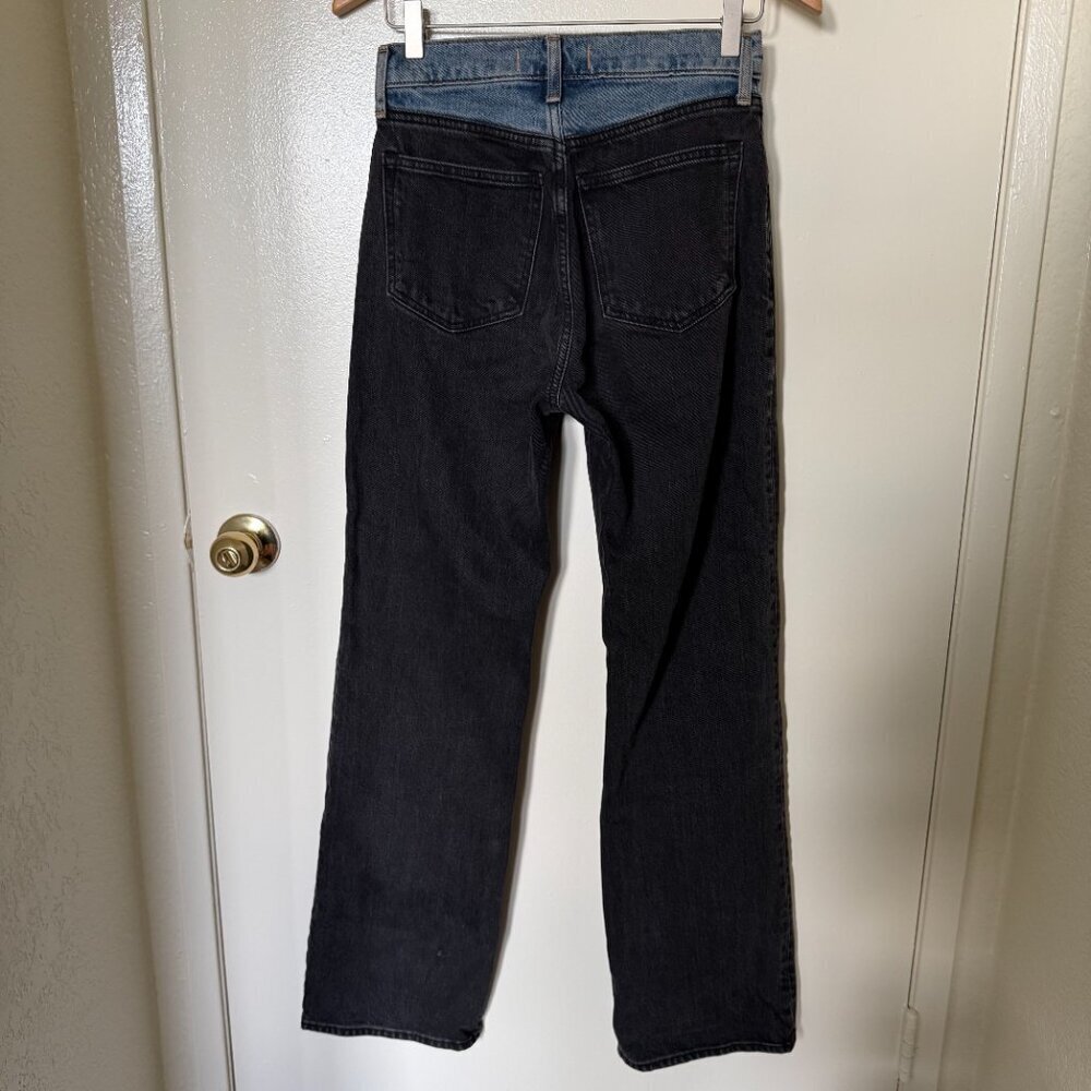 Abercrombie & Fitch The 90s Relaxed High Rise Two Tone Black Blue Flared Jeans​​ - Picture 6 of 7